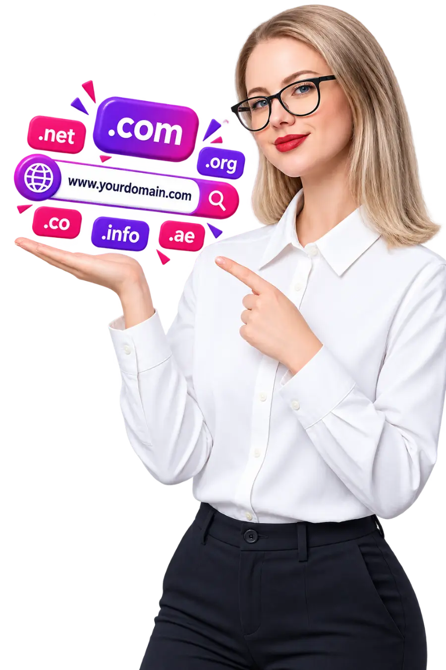 Popular domain extensions: .com, .net, .org, .pk, .ae