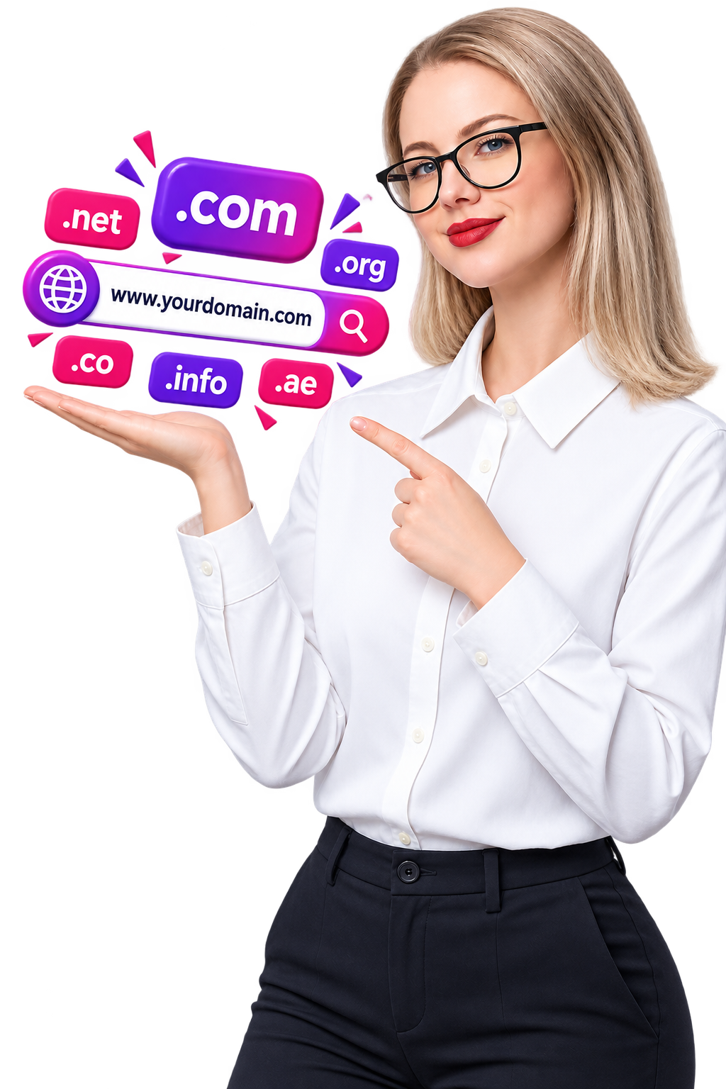 Popular domain extensions: .com, .net, .org, .pk, .ae